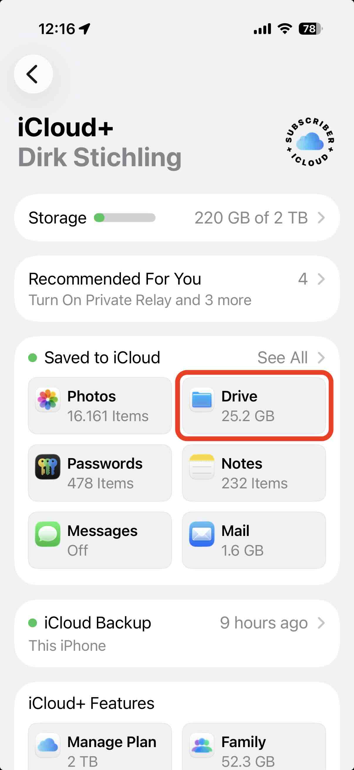 iOS settings iCloud